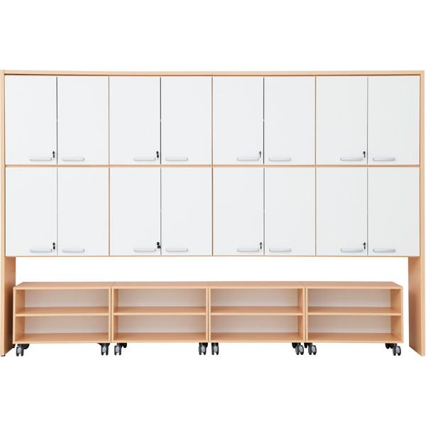 Schrankwand mit Rollregalen, T 38 - Ahorn, Türen weiss (Grande 57)