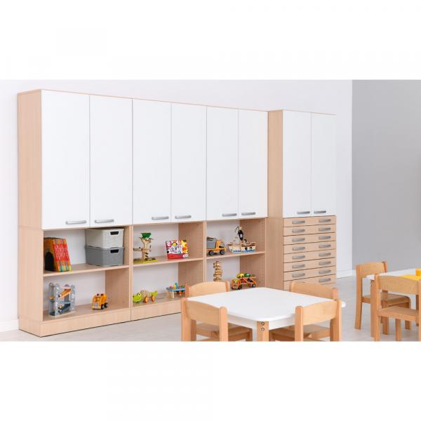 Hochschrank mit Schubladen, H 187, T 60 - Ahorn, Türen weiss (Grande 69)