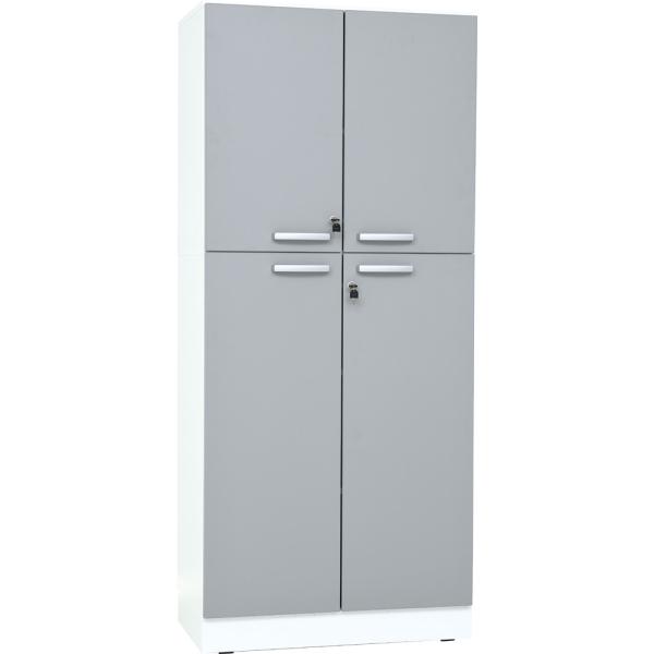 Hochschrank, H 187, T 48, abschliessbar - weiss , Türen grau (Grande 74)