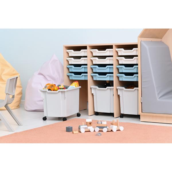 Regal Open M, B 104, mit 3+12 Behältern - Ahorn - hellgrau, hellblau (Grande 98)