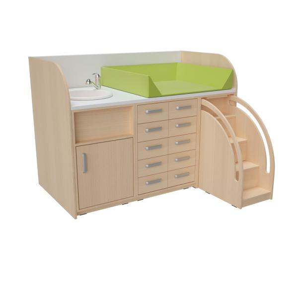Wickelkommoden-Landschaft 5, T 90 cm, mit Waschbecken, Wickelauflage hellgrün