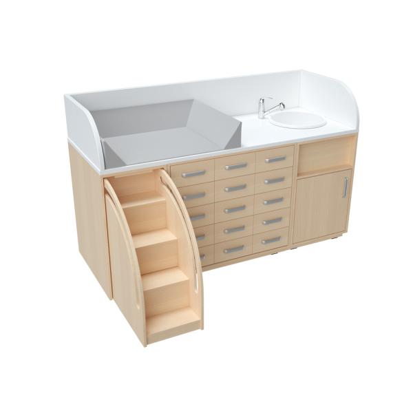 Wickelkommoden-Landschaft 6, T 75 cm, mit Waschbecken, Treppe links