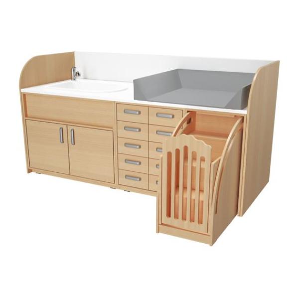 Wickelkommoden-Landschaft 8, T 75 cm, mit Badewanne, Wickelauflage grau