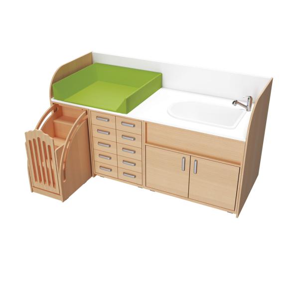 Wickelkommoden-Landschaft 7, T 90 cm, mit Badewanne, Wickelauflage hellgrün