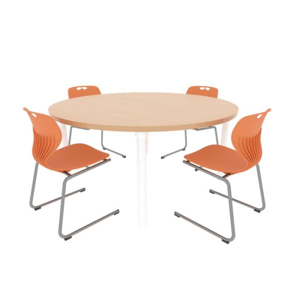 Set Nr. 261 - Gr. 3, Tisch Marcus, (Dm. 120 cm, Ahorn E), mit Kufenstühlen Kapi, SH 35 cm