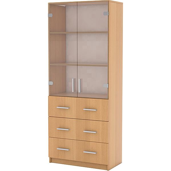 EXPO Schubladenschrank 185 mit Glasvitrine, Buche