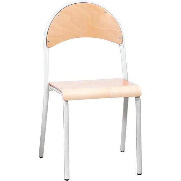 Stuhl P 5, Sitzhöhe 43 cm, für Tischhöhe 70 cm - alufarbig - Buche