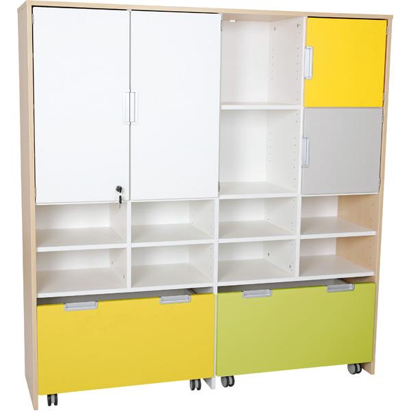 Mehrfunktionen-Schrank XL mit 2 breiten Rollbehältern, B 154 - limone/gelb (Quadro 41)