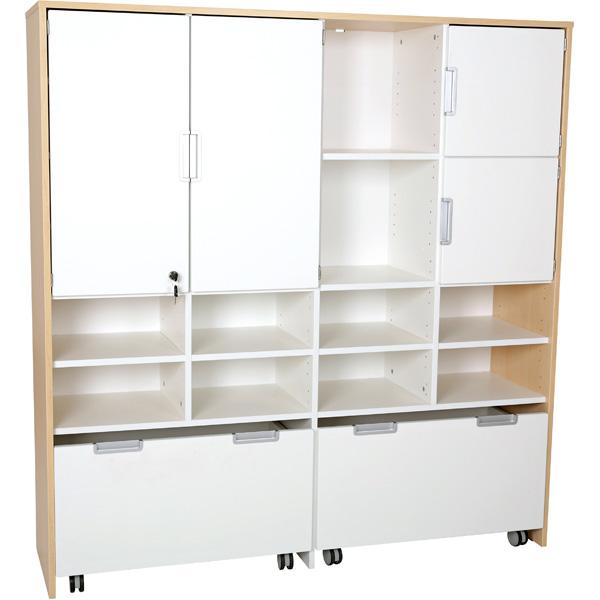 Mehrfunktionen-Schrank XL mit2 breiten Rollbehältern, B 154 - weiss - geschlossen (Quadro 47-180°)