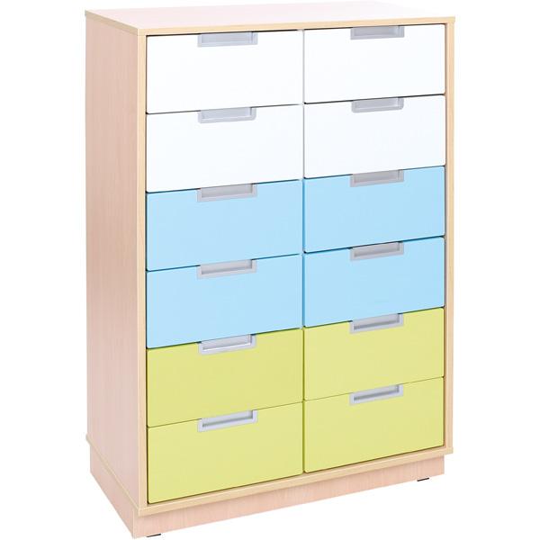 Schrank L mit 12 schmalen Schubladen, B 79, Ahorn (Quadro 80)