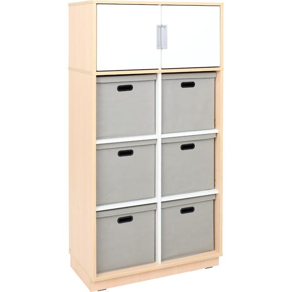 Schrank mit 6 Textilboxen und Türen, B 79, H 164, weiss/grau (Quadro 99–180°)