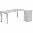 Grande L-Schreibtisch mit Schubladen, Sitzplatz links - grau