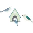 Applikationen-Set, Vogelhaus mit Vögeln, grün