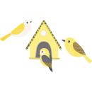 Applikationen-Set, Vogelhaus mit Vögeln, gelb