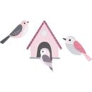 Applikationen-Set, Vogelhaus mit Vögeln, rosa