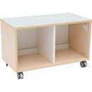 Quadro - Flüsterschrank S mit Mittelwand, B 79, Ahorn Jylland - auf Rollen - Linoleum grau