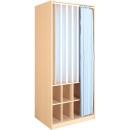 Kombischrank für 8 Matten und Decken, Birke, mit Vorhang, grau