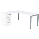 Grande L-Schreibtisch mit Metallbeinen, Sitzplatz rechts - weiss