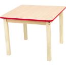 Tischplatte quadratisch, Ahorn, Kante rot