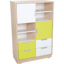 Kombischrank L mit 4 schmalen Schubladen und 2 kleinen Türen, B 79, Ahorn - weiss/limone (Quadro 49-180°)