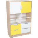 Kombischrank L mit 4 schmalen Schubladen und 2 kleinen Türen, B 79 - weiss/gelb (Quadro 50-180°)
