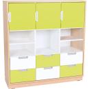 Schrank L mit 3 Türen und 6 Schubladen, B 116, weiss/limone (Quadro 52-180°)