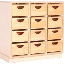 Schrank M mit 2 Trennwänden, auf Sockel + 12 Behälter (Flexi 114)