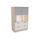 Schrank L mit Mittelwand, mit 4 Schubladen, Türen und offenen Fächern, B 79 - weiss/grau (Quadro 234-180°)