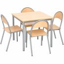 Tisch MILA 80x80 mit Stühlen P, alufarben (ZEST5387, ZEST5388, ZEST5389)