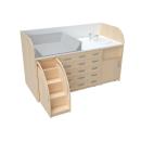 Wickelkommoden-Landschaft 6, T 90 cm, mit Waschbecken, Treppe links, Wickelauflage grau