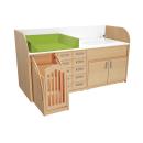 Wickelkommoden-Landschaft, T 90 cm, mit Badewanne, Treppe mit Tür