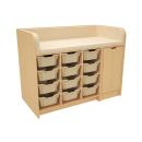 Grosse Wickelkommode mit ausziehbarer Treppe und 12 tiefen Behältern