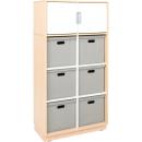 Schrank mit 6 Textilboxen und Türen, B 79, H 164, weiss/grau (Quadro 99–180°)