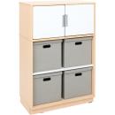 Schrank mit 4 Textilboxen und Türen, B 79, H 126, Ahorn - weiss/grau (Quadro 103-180°)